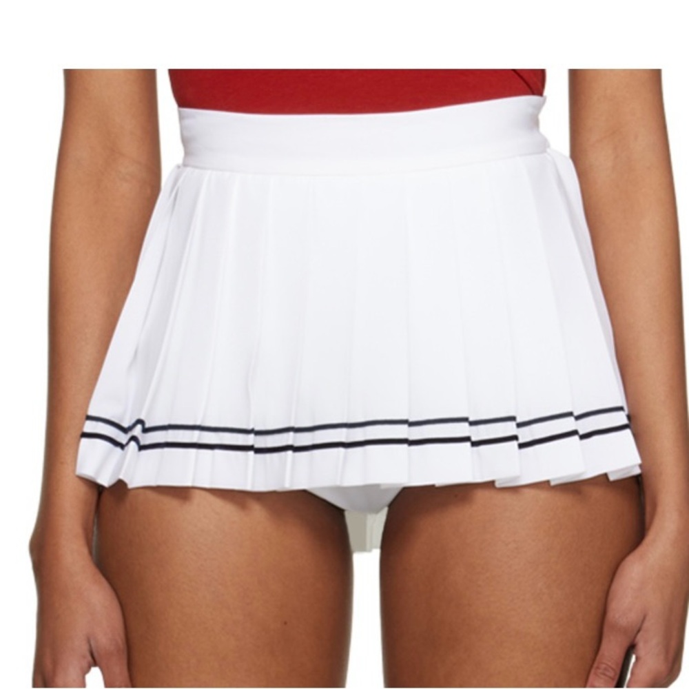 White Pleated Push Button Mini Skirt